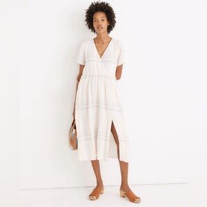 Madewell Linen-Blend Clara Midi Dress in Plaid SZ XXS NA256